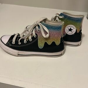Little kids’ Black and Rainbow Glitter Converse